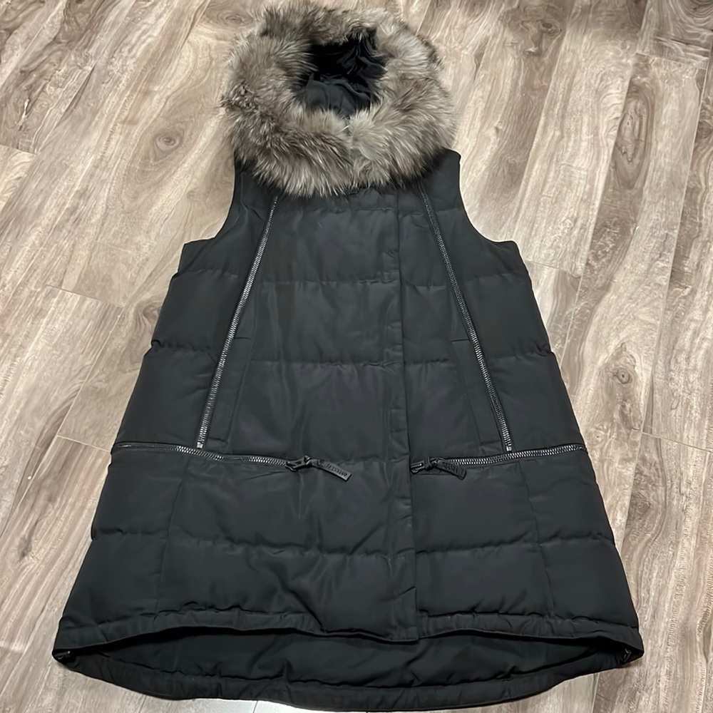 🔥🔥DEREK LAM 10 CROSBY Hooded Puffer Vest w/ Fox Fur Trim